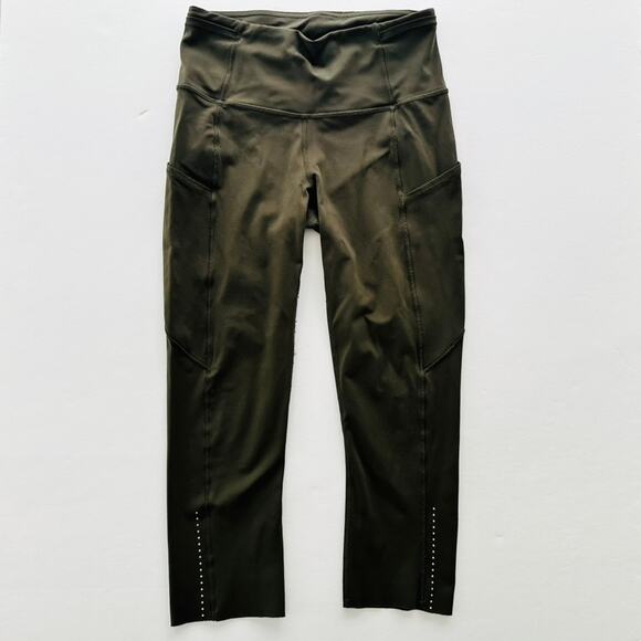 Lululemon Fast & Free Crop 19" Dark Olive Size 4 Nulux High Rise Run Gym Cardio - Picture 2 of 7
